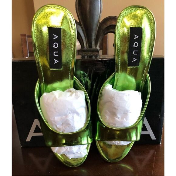 AQUA - 🎉HP🎉 NWT L Sz 7.5 Maeve Reilly Lucio High Heel Slides/Metallic Emerald - Picture 5 of 14